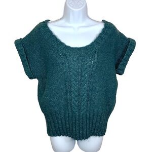 Mac & Jac Teal Green Sweater Short Sleeve Cable Knit Casual Stretch Small Wool